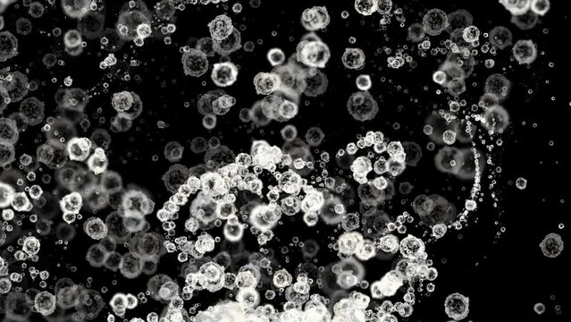 Abstract fluid organic look cells, dust particles moving. Depth of field, 4k motion graphic.