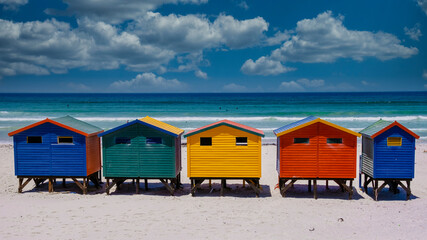 colorful beach house at Muizenberg beach Cape Town, beach huts, Muizenberg, Cape Town, False Bay, South Africa. - Powered by Adobe