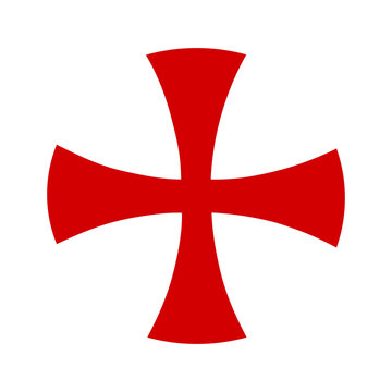 Red medieval maltese Templar cross. Christianity sign. Knights templar crusader symbol. Christian military order. Isolated on white background. Vector illustration.