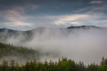 Morning mists over the Karkonosze Mountains. Poland