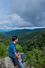 Naklejka premium hiker in the mountains