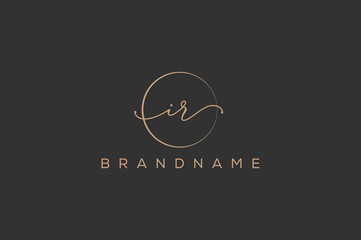 IR   I R hand drawn logo of initial signature, fashion, jewelry, photography, boutique, script, wedding, floral and botanical creative vector logo template for any company or business.