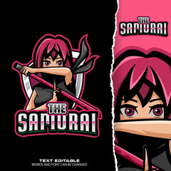 samurai girl esport logo - premium vector