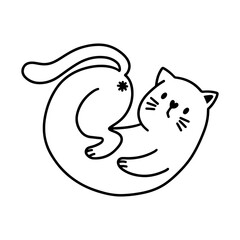 Kawaii cat but illustration. Doodle vector illustration. Line silhouette. Funny vector illustration.