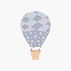 Scandinavian boho cute blue, purple aerostat. Hand drawn vector element for nursery decoration, baby shower, children's party, poster, invitation, postcard, kids clothes