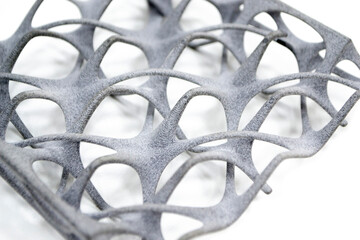 Model printed on 3D printer isolated on white background. Object details printed on 3D printer from...