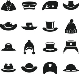 Headdress hat icons isolated Vectors Silhouettes