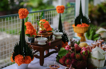 Bai Sri , made from banana leaves, It is a Buddhist ritual.