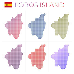 Lobos Island dotted map set. Map of Lobos Island in dotted style. Borders of the island filled with beautiful smooth gradient circles. Captivating vector illustration.