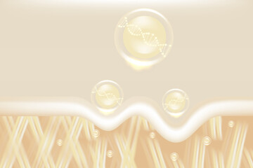 Hyaluronic acid hair and skin solutions ad, white collagen serum drop into skin cells with cosmetic advertising background ready to use, illustration vector.