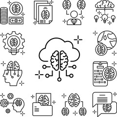 Cloud computing brain icon in a collection with other items