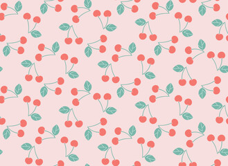 Seamless pattern with cherry sprig. Texture with berries in flat style.