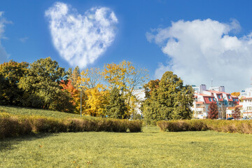 Clouds in the form of a heart in the blue sky