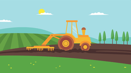 Obraz na płótnie Canvas yellow tractor in the field