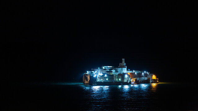 The islet of Penon de Alhucemas in Morocco by night