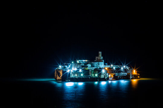 The islet of Penon de Alhucemas in Morocco by night