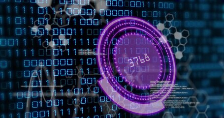 Animation of scope scanning with numbers and binary coding processing - Powered by Adobe