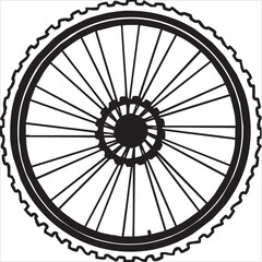 Vector, Image of bicycle wheel, black and white color, with transparent background