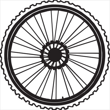 Vector, Image of bicycle wheel, black and white color, with transparent background