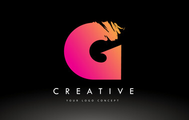 G Brushed Letter Logo. Purple Pink Brush Letters design with Brush stroke design.