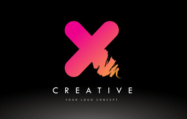 Fototapeta premium X Brushed Letter Logo. Purple Pink Brush Letters design with Brush stroke design.