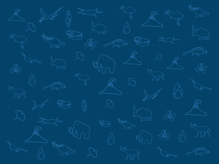 prehistoric animal doodle pattern background.dinosaurs outline seamless
