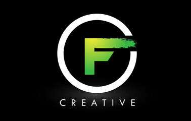 F Green White Brush Letter Logo Design. Creative Brushed Letters Icon Logo.