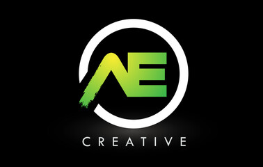 AE Green White Brush Letter Logo Design. Creative Brushed Letters Icon Logo.