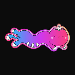 Cute funny unicorn cats fly in space print for t-shirt.Vector doodle cartoon kawaii character illustration logo. Cute happy unicorn cats,cosmos,univerce print for t-shirt,tee,poster,logo art concept