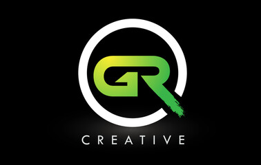 GR Green White Brush Letter Logo Design. Creative Brushed Letters Icon Logo.
