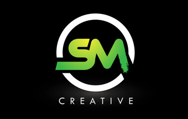 SM Green White Brush Letter Logo Design. Creative Brushed Letters Icon Logo.