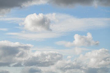 Wonderful view of white cumulus clouds against the blue sky