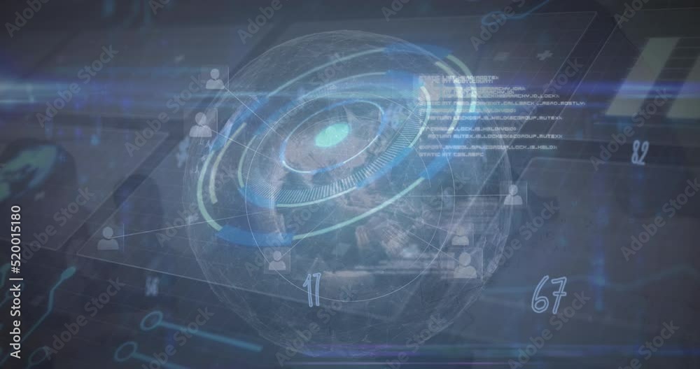 Poster animation of digital screen with data processing on navy background