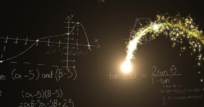 Animation of math formulas and star on black background