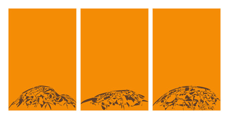 Brown mountains on orange background for product packaging. Blank, card, different use.