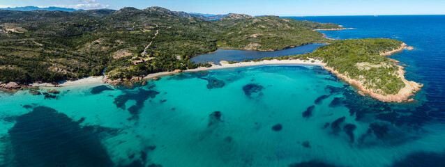 Aerial view of Rondinara Beach in Corsica near bonifacio, France