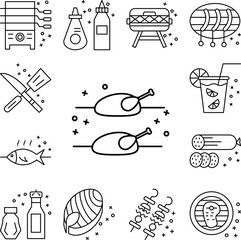 Rotisserie barbecue grill icon in a collection with other items
