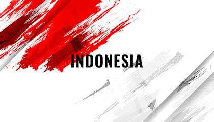 Indonesia Flag with Brush Concept. Happy Indonesian Independence Day. Flag of Indonesia in Grunge Style