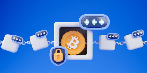 3d rendering concept blockchain and cryptocurrency technology illustration.