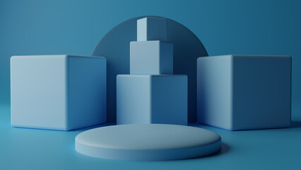 Blue Cubes and Circle Background Podium 3D Rendering