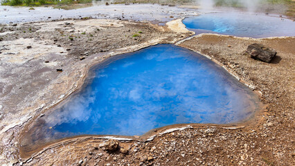 View at the geothermal field of Geysir in Iceland