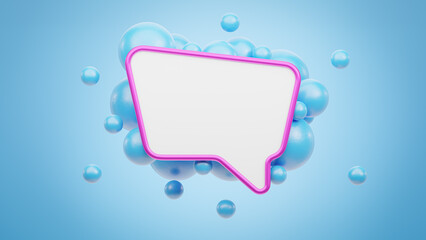 Banner with glossy pink frame and spheres cluster. Abstract composition for trendy banner or poster design. Mockup with 8K UHD image resolution. 3D artwork