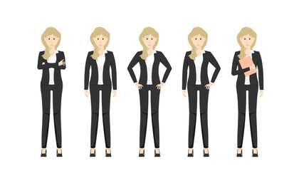 Set of Business woman standing design, Vector flat style illustration isolated on white.