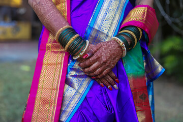 Women in Maharashtra, wear Green bangles in their hands in marriage function as green bangles and...