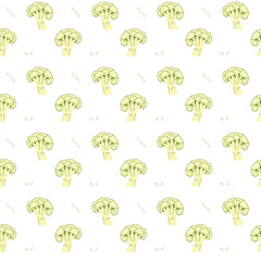 Seamless pattern of cauliflower parts on white background in hand-drawn style. Healthy vegetables. Vector illustration for decor, wrapping paper, print