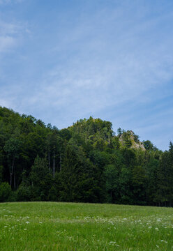 The Nockstein is a crag on the northeast slope of the Gaisberg mountain in the north of the state of Salzburg, long shot. © Simon