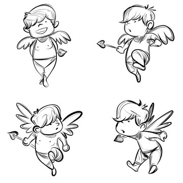 set illustration of angels with wings element design for valentines day 