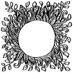 Floral frame hand drawing illustration in black and white.