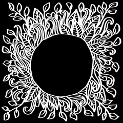 Floral frame hand drawing illustration in black and white.