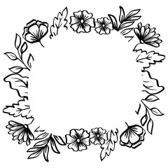 Floral frame hand drawing illustration in black and white.